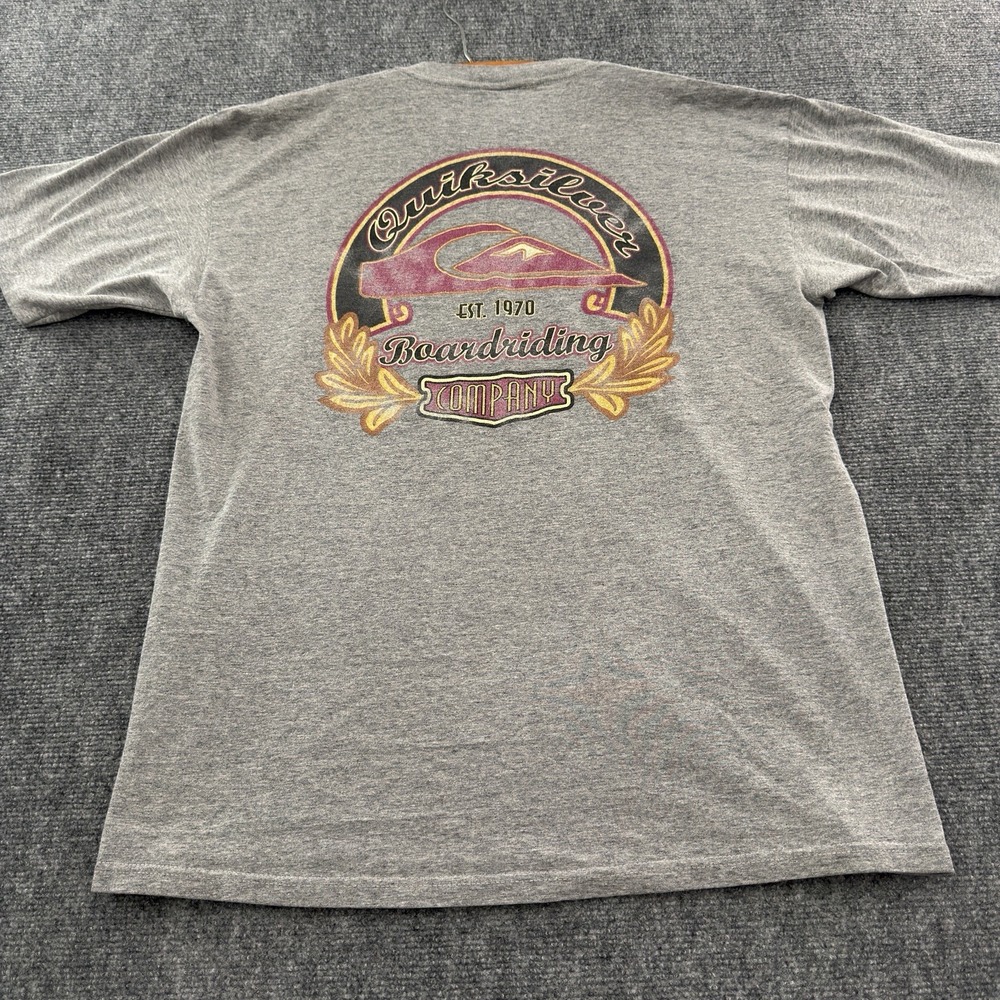 Vintage Quiksilver Mens Large Made in USA Graphic T Shirt Grey Single Stitch